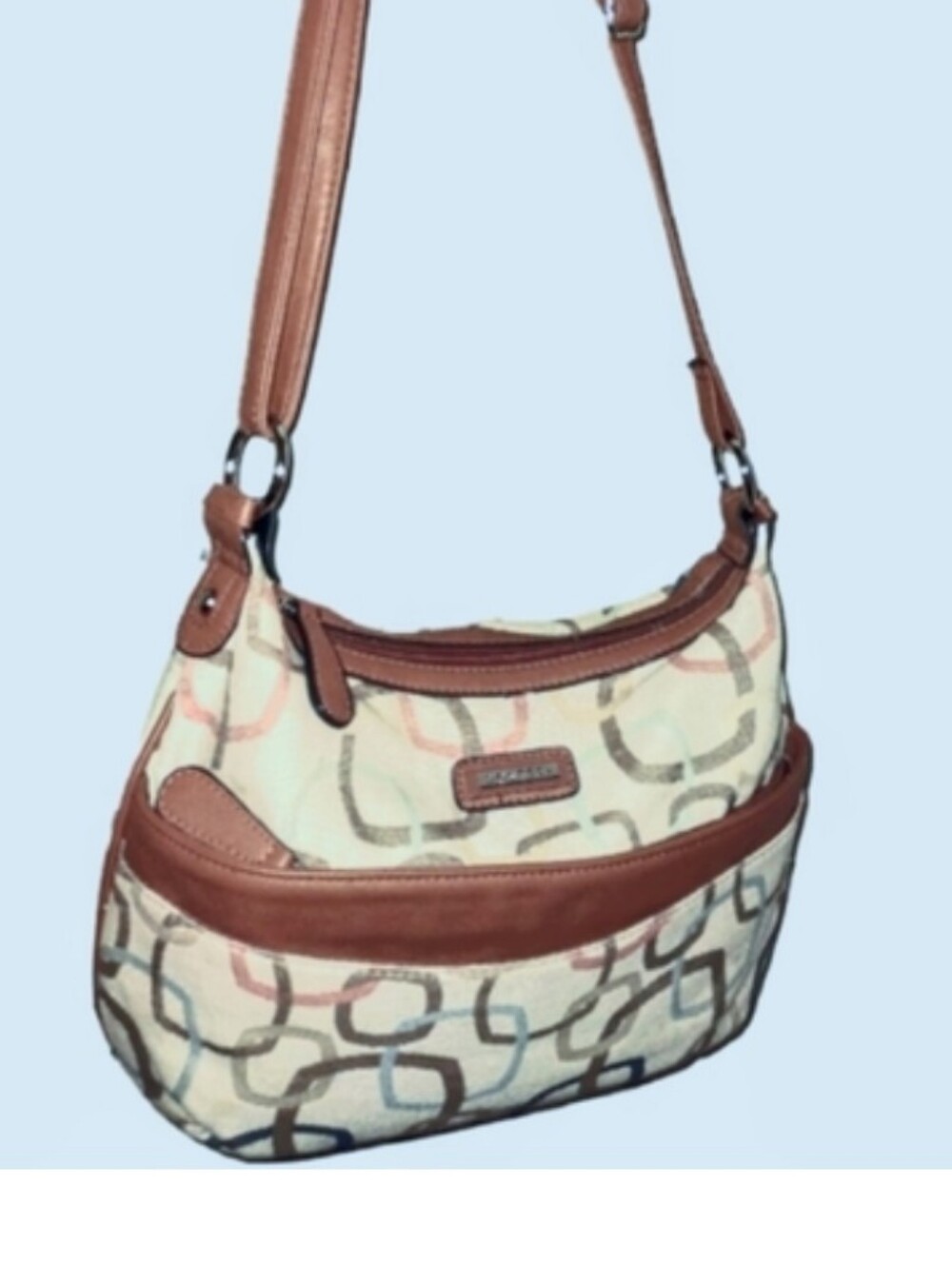 ROSSETTI   Cream, Mint Green,  Peach & Brown Shoulder Bag  Geometric Pattern